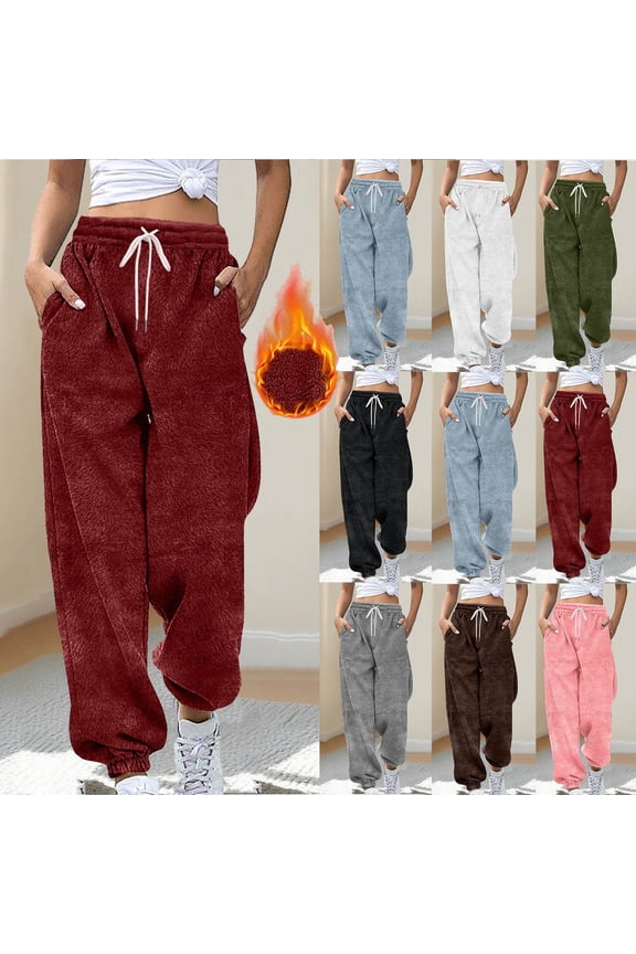 Women's Fleece Sweatpants Casual Solid Color Drawstring Sweat Pants Baggy Workout Athletic Joggers with Pockets for Women