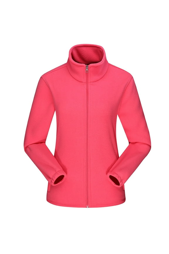 Women's Full Zip Fleece Jacket Lightweight Long Sleeve Warm Soft Jackets Casual Solid Color Outdoor Winter Coat Outerwear with Pockets