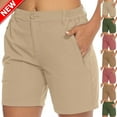 thumbnail image 1 of Taqqpue Women's Hiking Cargo Shorts Elastic Waist Long Shorts Lightweight Quick Dry Ladies Summer Shorts Casual Solid Color Jogger Shorts with Zipper Pockets for Travel Golf, 1 of 8