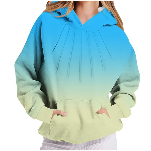Taqqpue Women's Hoodies Casual Gradient Long Sleeve Lightweight Hooded Pullover Tops Loose Plus Size Sweatshirt with Pocket