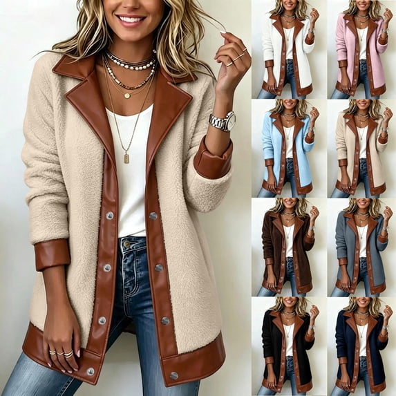 Taqqpue Women's Jacket Button Down Solid Color Long Sleeve Coat Fall Winter Keep Warm Oversize Outerwear Jackets for Women
