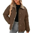 thumbnail image 1 of Taqqpue Women's Jackets Long Sleeve Button Down Collar Puffer Jacket Solid Color Winter Quilted Coats Outerwear with Pockets, 1 of 9