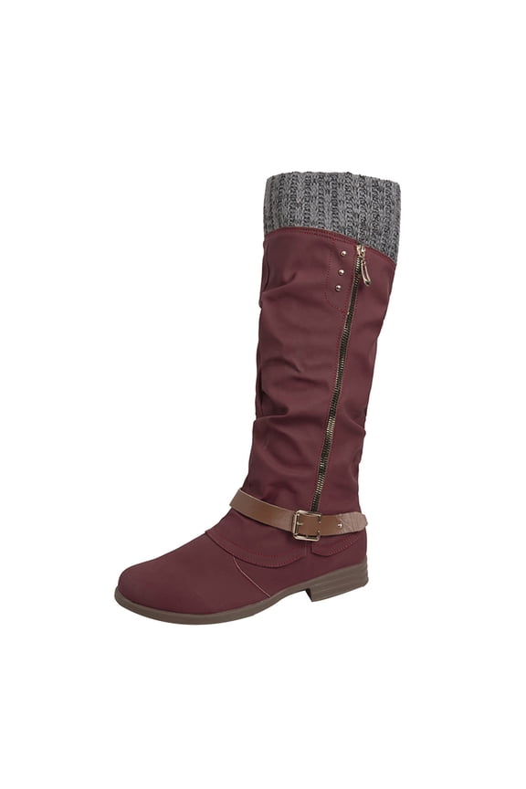 Women's Knee High Boots Fashion Chunky Warm Winter Boots with Side Zippers, Low Heel Boots for Women