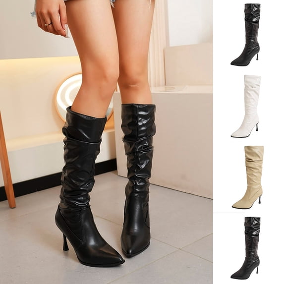 Taqqpue Women's Knee High Boots Pointed Toe Slip On Stiletto High Heel Comfortable Sexy Long Boots for Women Size 5-10.5 Fashion Dress Shoes Fall Winter Riding Footwear Casual Walking