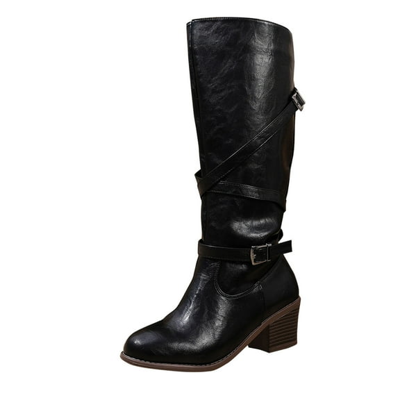 Taqqpue Women's Knee High Boots Solid Color Stylish Round Toe Tall Riding Boot Fall Winter Keep Warm Boots for Women