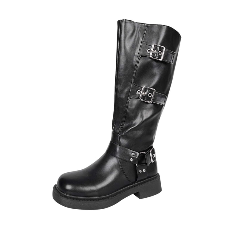 Taqqpue Women's Knee High Riding Boots Side Zipper Motorcycle