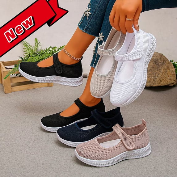 Taqqpue Women's Knitted Mesh Lightweight Walking Sneakers,Casual Lightweight Arch Support Slip On Orthotic Soft Sole Shoes Breathable Non Slip Nurse Work Shoes