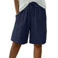 thumbnail image 1 of Taqqpue Women's Linen Shorts Elastic High Waist Bermuda Casual Bottoms Knee Length Summer Athletic Shorts Wide Leg Summer Lounge Solid Color Shorts with Pockets, 1 of 9