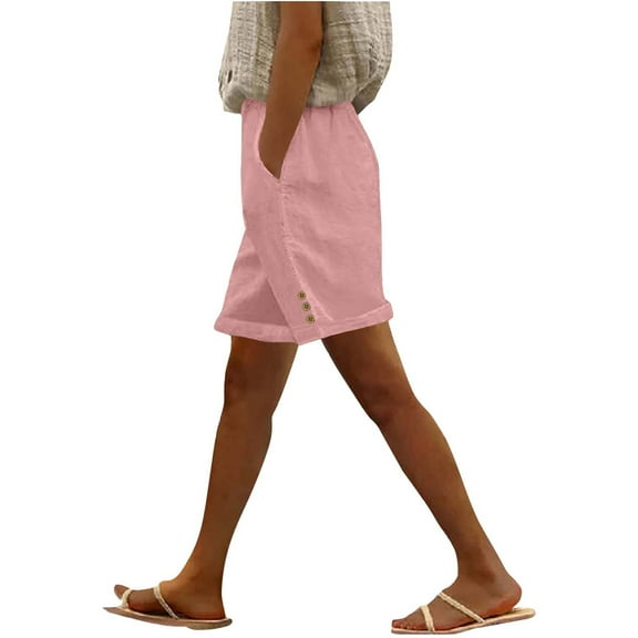 Taqqpue Women's Linen Shorts High Waisted Wide Leg Casual Knee Length Shorts Summer Solid Beach Bermuda Shorts with Pockets