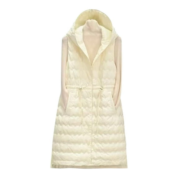 Taqqpue Women's Long Quilted Puffer Vest Solid Color Sleeveless Hooded Padded Coats Jacket Winter Keep Warm Oversize Outerwear with Pockets for Women