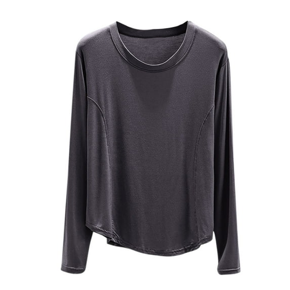 Taqqpue Women's Long Sleeve Shirt Solid Color Casual Crew Neck Lightweight T-Shirt Soft Plus Size Sleep Lounge Pajama Tops