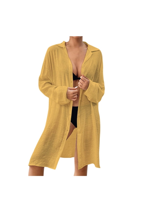Women’s Loose Fit Beach Cover-Up Sun Protection Kimono Bikini Swimwear Wrap Lightweight Long Sleeve Open Front Cover-Up for Poolside Beach Vacation