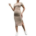 thumbnail image 1 of Taqqpue Women's Maternity 2 Piece Outfits Set Top & Skirts Pregnancy Clothes, Short Sleeve Crew Neck Crop Comfy Casual Tee Shirt and Split Skirts Sets, 1 of 8