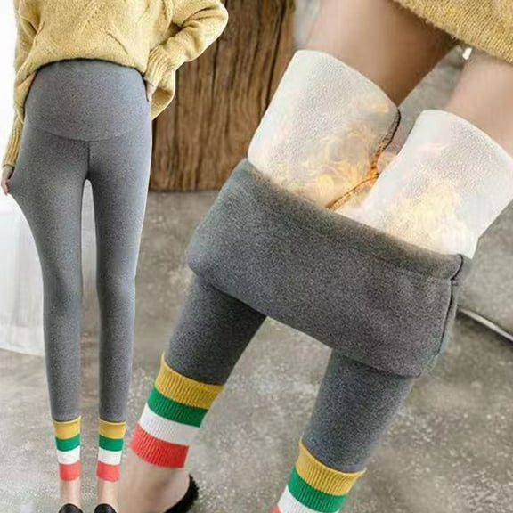 Taqqpue Women's Maternity Fleece Lined Leggings Over the Belly Pregnancy Winter Warm Thick Pregnancy Yoga Workout Pants High Waist Stretchy Thermal Maternity Leggings for Women