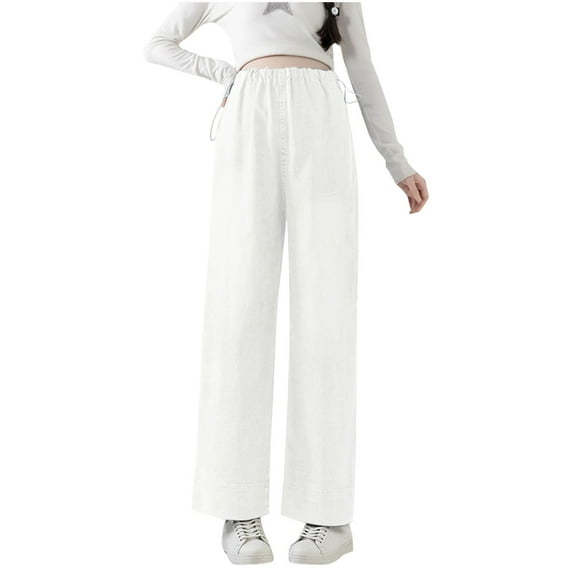 Taqqpue Women's Maternity Jeans Loose Wide Leg Over The Belly Straight Pregnancy Jeans Solid Color Drawstring Denim Pants with Pocket for Women