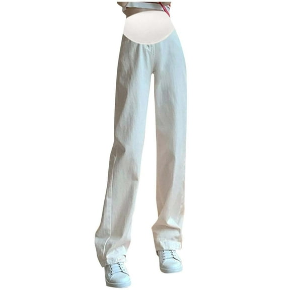 Taqqpue Women's Maternity Jeans Wide Leg High Waist Over the Belly Comfy Stretch Baggy Jeans Loose Fit Oversize Pregnancy Pants for Women with Pockets