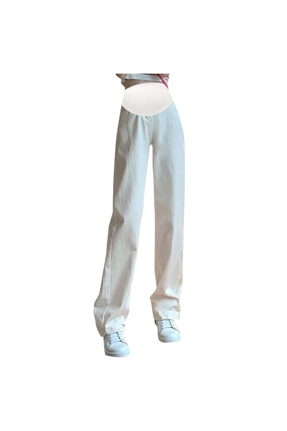 Women's Maternity Jeans Wide Leg High Waist Over the Belly Comfy Stretch Baggy Jeans Loose Fit Oversize Pregnancy Pants for Women with Pockets