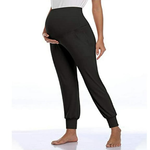 Taqqpue Women's Maternity Leggings Over the Belly Pregnancy Casual Comfy Stretchy High Waist Pregnancy Yoga Pants Active Pregnancy Joggers Wear Workout Leggings with Pockets
