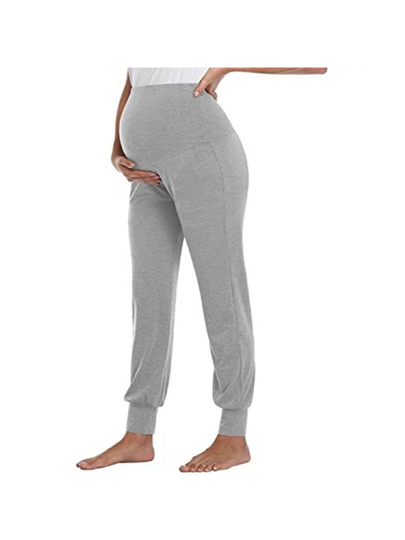 Women's Maternity Leggings Over the Belly Pregnancy Casual Comfy Stretchy High Waist Pregnancy Yoga Pants Active Pregnancy Joggers Wear Workout Leggings with Pockets
