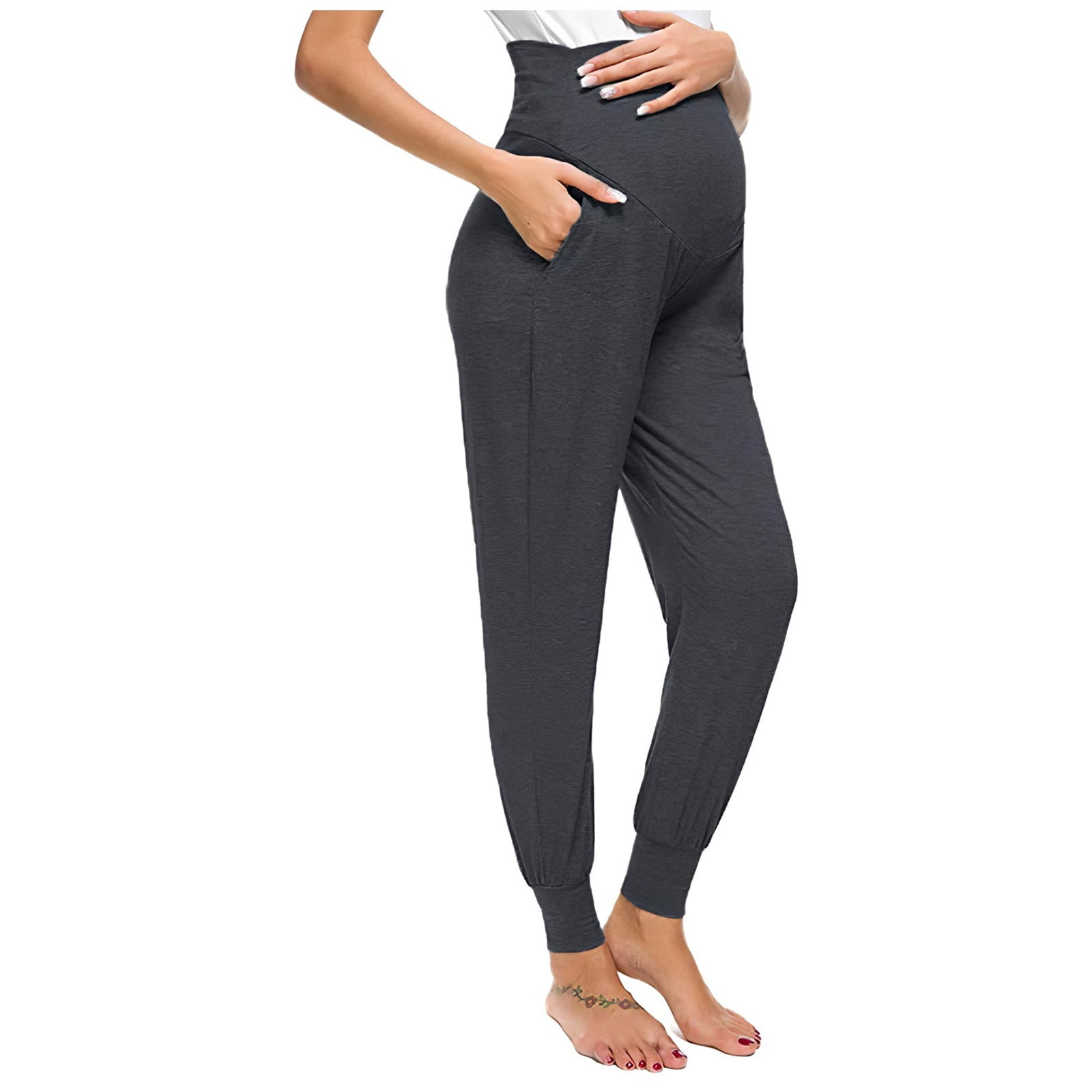 Taqqpue Women's Maternity Leggings Over the Belly Pregnancy Casual