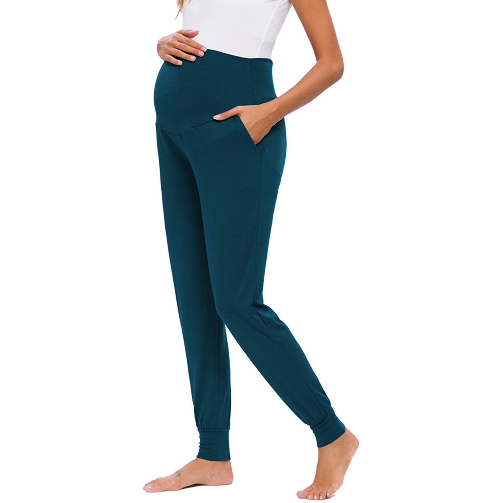 Taqqpue Women's Maternity Leggings Over the Belly Pregnancy Casual Comfy  Stretchy High Waist Pregnancy Yoga Pants Active Pregnancy Joggers Wear  Workout Leggings with Pockets 