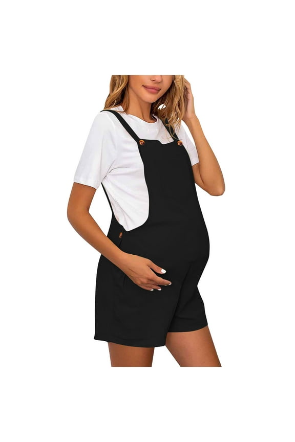 Women's Maternity Overall Shorts Solid Color Short Jumpsuits Summer Casual Sleeveless Rompers with Pockets