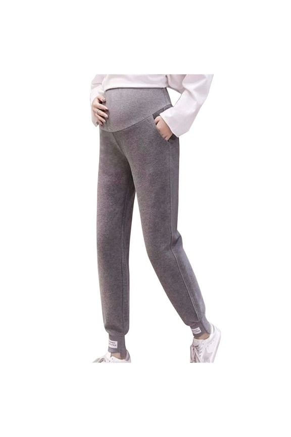 Women's Maternity Pants Fleece Lined Lounge Workout Pregnancy Pants Over the Belly Winter Warm Thick Pregnancy Joggers Sweatpants High Waist Stretchy Maternity Leggings for Women with Pockets