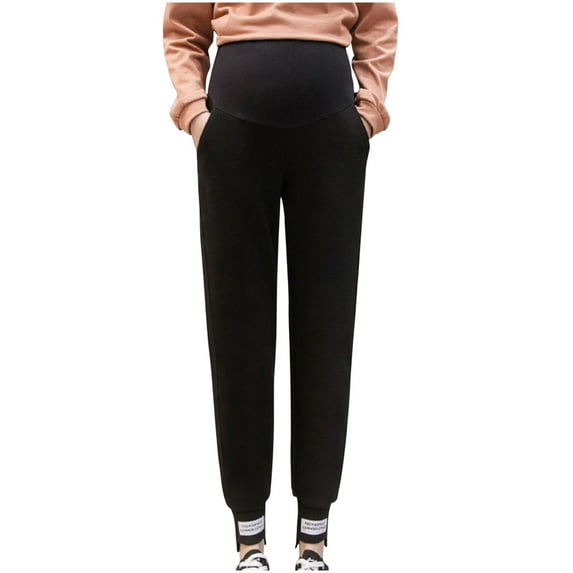 Taqqpue Women's Maternity Pants Fleece Lined Lounge Workout Pregnancy Pants Over the Belly Winter Warm Thick Pregnancy Joggers Sweatpants High Waist Stretchy Maternity Leggings for Women with Pockets