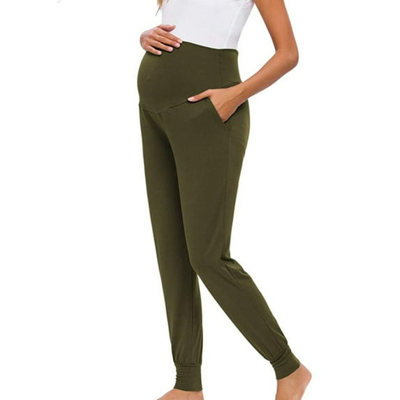 Taqqpue Women's Maternity Pants with Pockets Casual Comfortable Elastic Full Length Pants for Workout Soft Lounge Pregnancy Clothes with Pockets