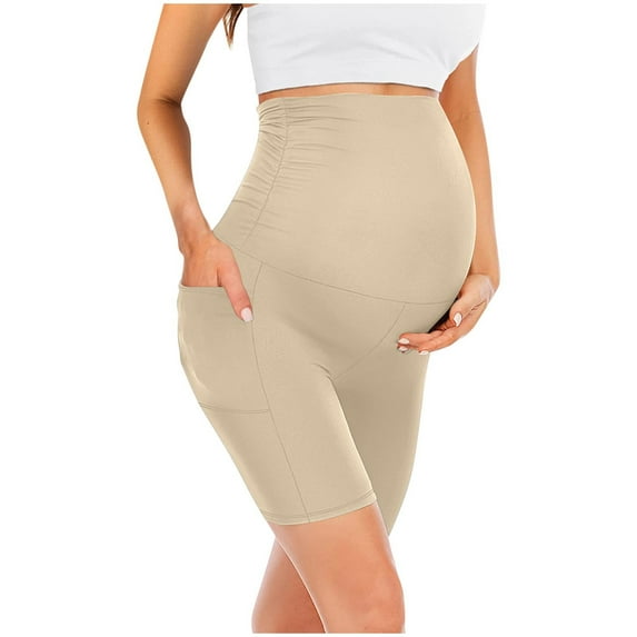 Taqqpue Women's Maternity Yoga Pants Solid Color Over The Belly Bump Long Pants Summer Workout Running Active Pants with Pockets