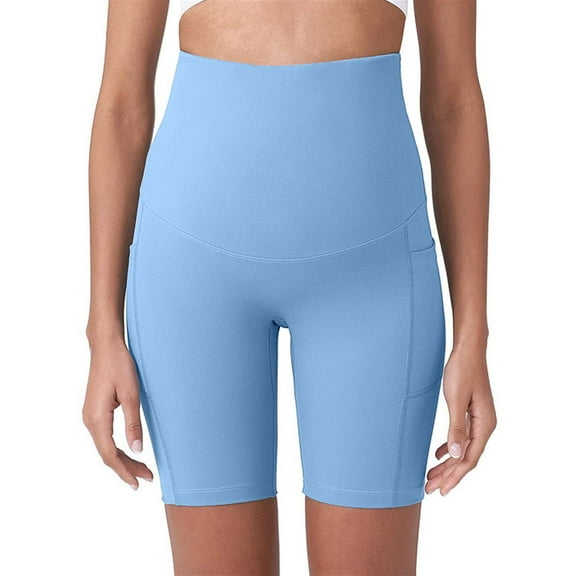 Taqqpue Women's Maternity Yoga Shorts Solid Color Over The Belly Bump Half Shorts Summer Workout Running Active Short Pants