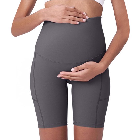 Taqqpue Women's Maternity Yoga Shorts Over The Belly Bump Summer Workout Running Active Short Pants with Pockets