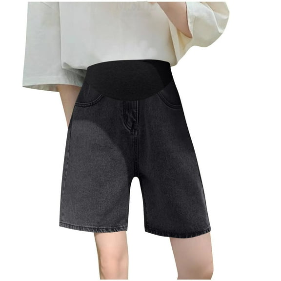 Taqqpue Women's Materntiy Denim Shorts Over The Belly Comfy Stretch Bermuda Jean Shorts Comfy Summer Solid Color Pregnancy Shorts