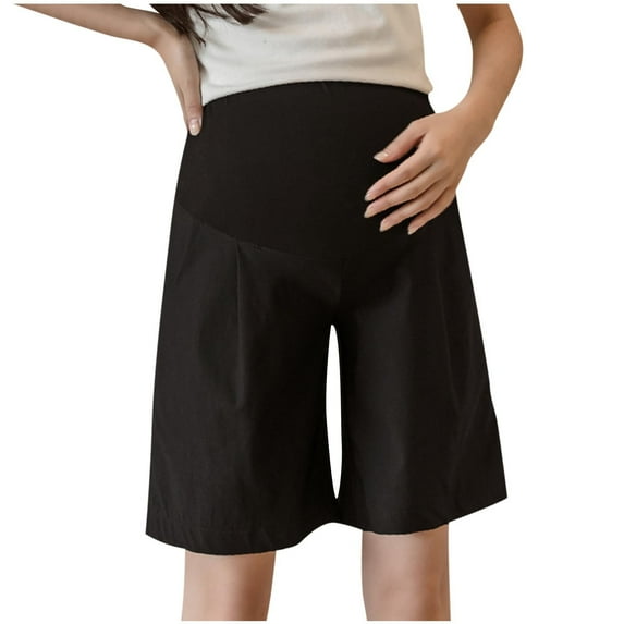 Taqqpue Women's Materntiy Shorts Over The Belly Comfy Stretch Bermuda Shorts Comfy Summer Solid Color Pregnancy Shorts