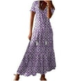 thumbnail image 1 of Taqqpue Women's Maxi Dress Plus Size Short Sleeve Sundress Casual Floral Bohemian Tiered Flowy Pleated A-Line Summer Long Dress Fall Holiday Boho Midi Dress Cocktail Wedding Guest Dresses for Women, 1 of 6