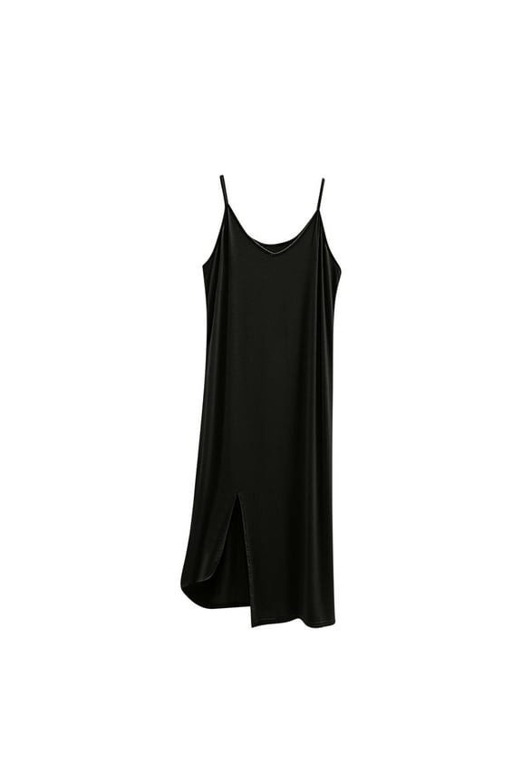 Women's Maxi Nightgowns Solid Color Spaghetti Strap Scoop Neck Full Slip Long Sleep Shirts Cami Flowy Cotton Sleeveless Chemise Sleepwear Sleep Dress