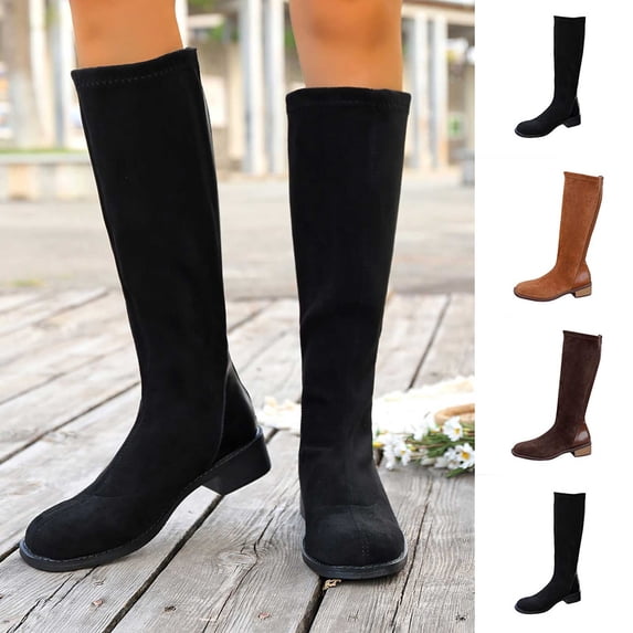 Taqqpue Women's Mid-Calf Boots Plus Size Round Toe Back Zipper Slip On Comfortable Casual Boots for Women Size 5.5-10.5 Fashion Casual Shoes Fall Winter Footwear Comfortable Walking