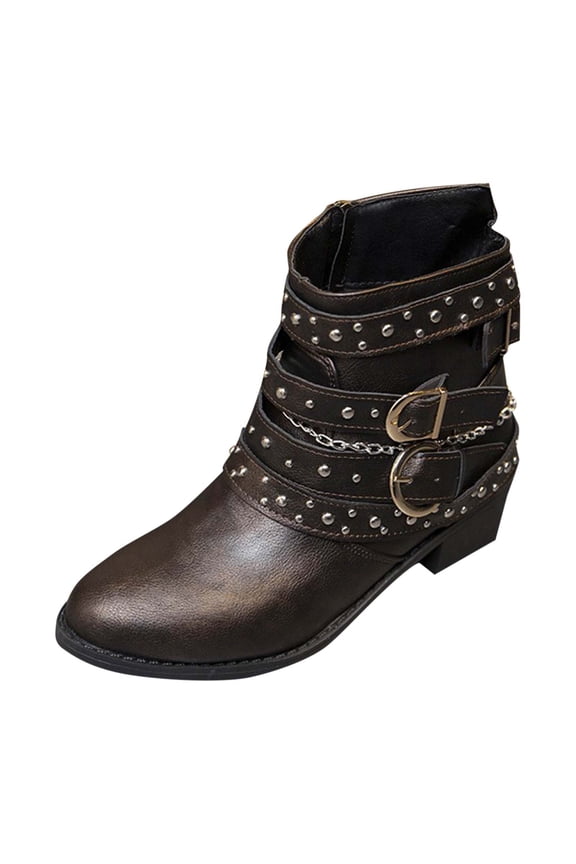 Women's Mid Calf Boots,Round Toe Comfort Low Heel Slouchy Dress Booties with Buckle Strap Side Zipper