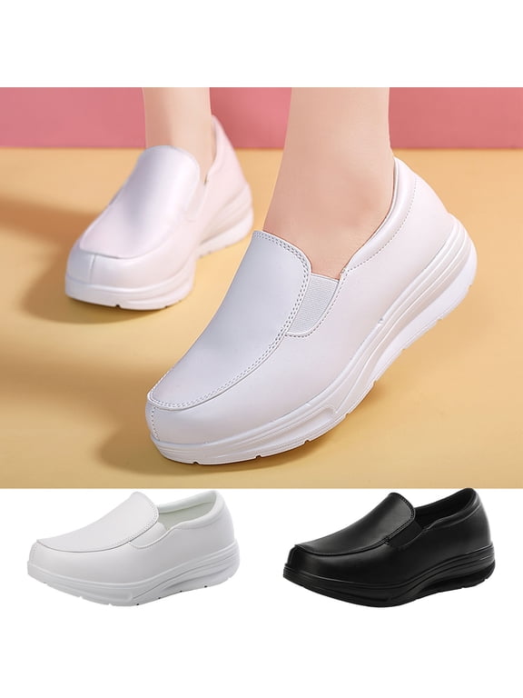 Women's Nurse Shoes Comfortable Nurses Anti Slip Healthcare Nursing Shoes White Slope Heel Pregnant Shoes Mother's Shoes Work Shoes Leather Breathable Work Casual Athletic Loafers
