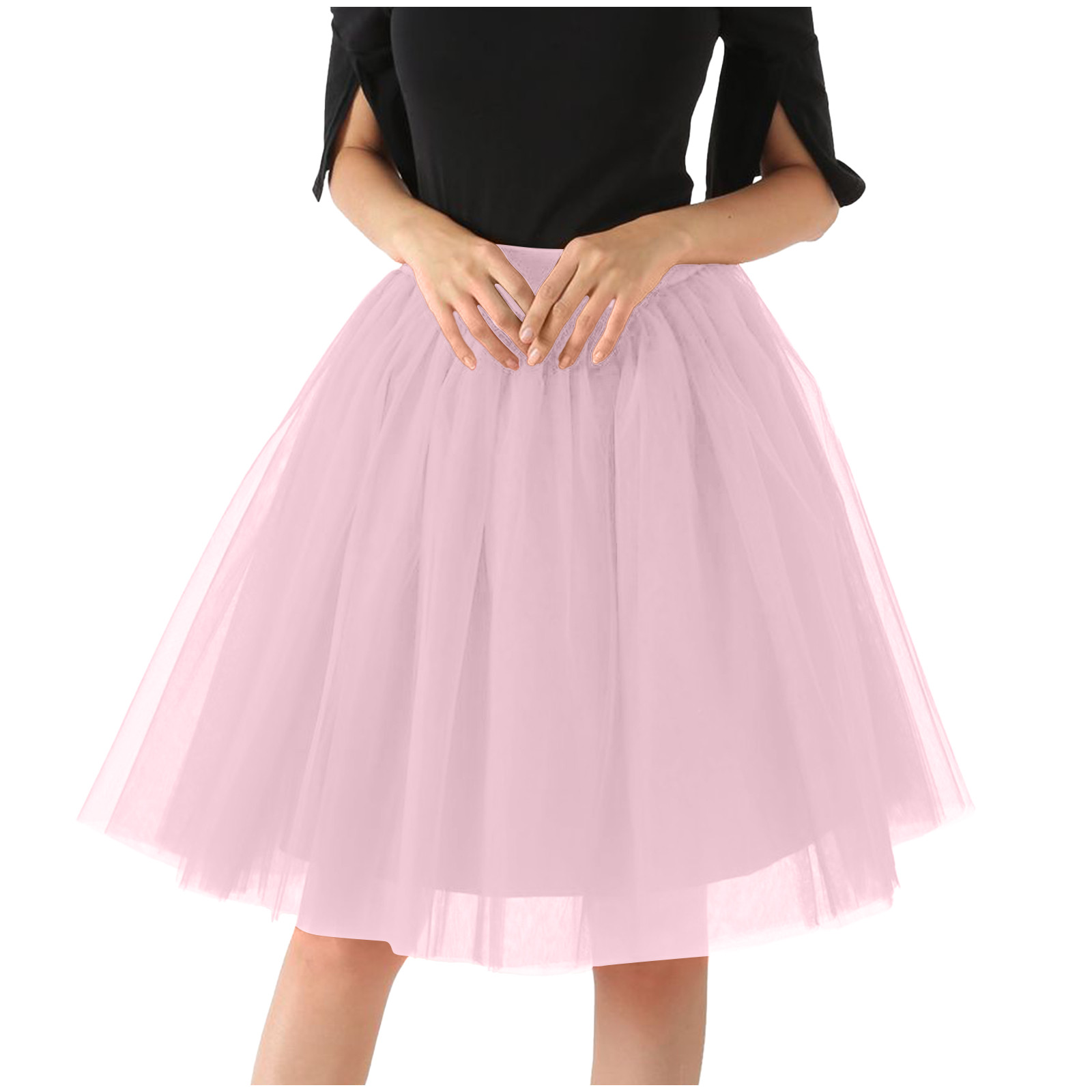 BOLENSYE Women’s White Petticoat Underskirt – Tiered Tulle, Elastic Waist 15.8-35 Inch, 19.7 Inch Length