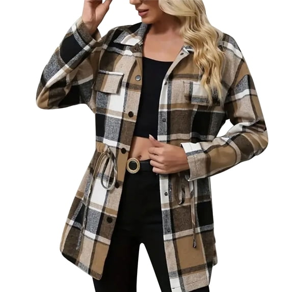 Taqqpue Women's Plaid Shacket Jacket Long Sleeve Button Down Flannel Shirts Fashion Jacket Fall Clothes Oversize Outwear Tops for Women with Pockets