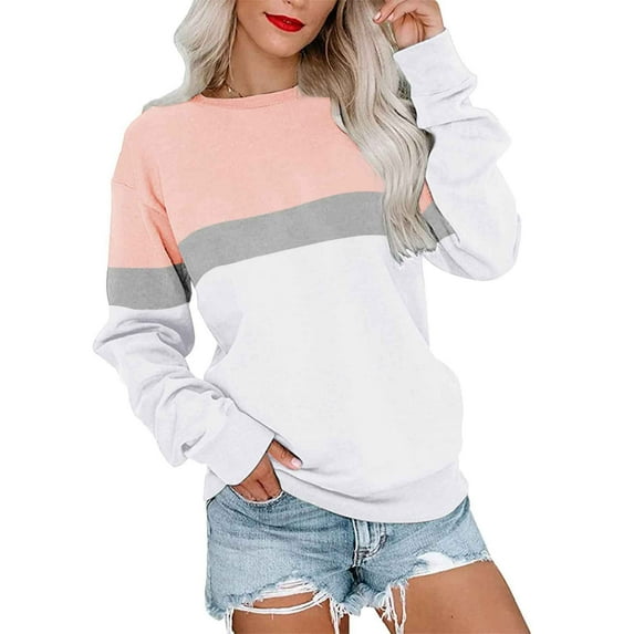 Taqqpue Women's Plus Size Color Block Long Sleeve Tunics Tops Oversized Sweatshirts Casual Crew Neck Shirts Loose Fit Pullover Blouses