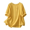 thumbnail image 1 of Taqqpue Women's Plus Size Cotton Linen Tops Summer Floral Printed 3/4 Sleeve V-neck T Shirts Casual Loose Fit Soft Flowy Blouse Tops, 1 of 9