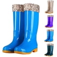 thumbnail image 1 of Taqqpue Women's Rain Boots Plus Size Knee High Fleece Lined Warm Thick Sole Mid Heel Waterproof Long Boots for Women Size 5-10.5 Non-Slip Waterproof Garden Shoes Outdoor Wet Weather, 1 of 6