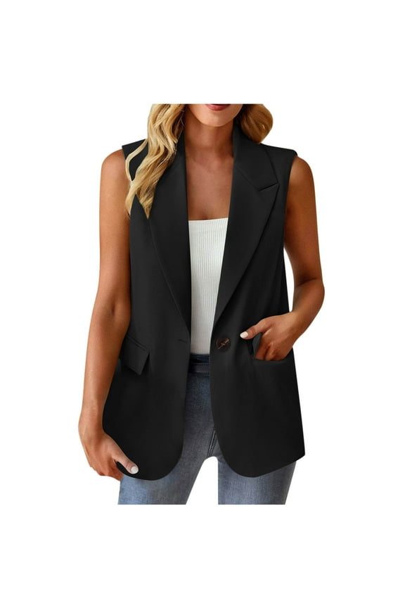 Women's Sleeveless Vest Casual Open Front Single Button Summer Lightweight Fashion Work Office Tops Jacket with Pockets