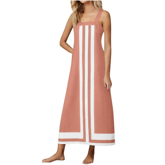 Taqqpue Women's Smocked Maxi Dresses Summer Solid Color Square Neck Sleeveless Beach Sundress Casual Flowy Spaghetti Strap Swing A Line Long Dress