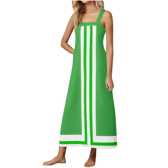 Taqqpue Women's Smocked Maxi Dresses Summer Solid Color Square Neck Sleeveless Beach Sundress Casual Flowy Spaghetti Strap Swing A Line Long Dress