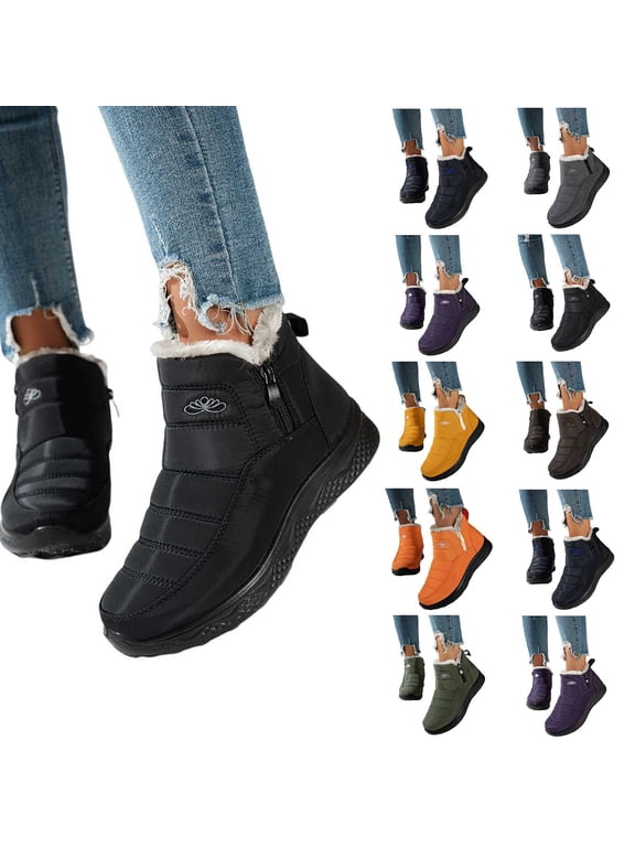 Women's Snow Boots Plus Size Fleece Lined Thick Sole Side Zip Warm Comfortable Winter Boots for Women Size 11-13 Non-Slip Winter Outdoor Shoes Cold Weather Footwear Warm Lined
