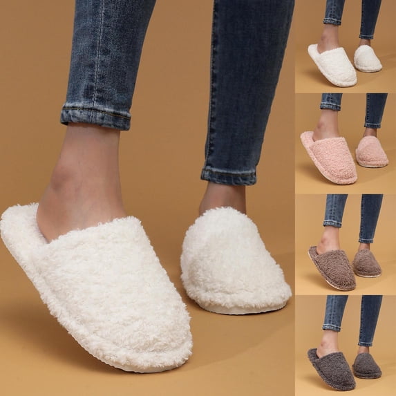 Taqqpue Women’s Soft Curly Slippers Under 10 Solid Color Memory Foam Lightweight House Shoes Fall Winter Keep Warm Cozy Fuzzy Slipper with Polar Fleece Lining