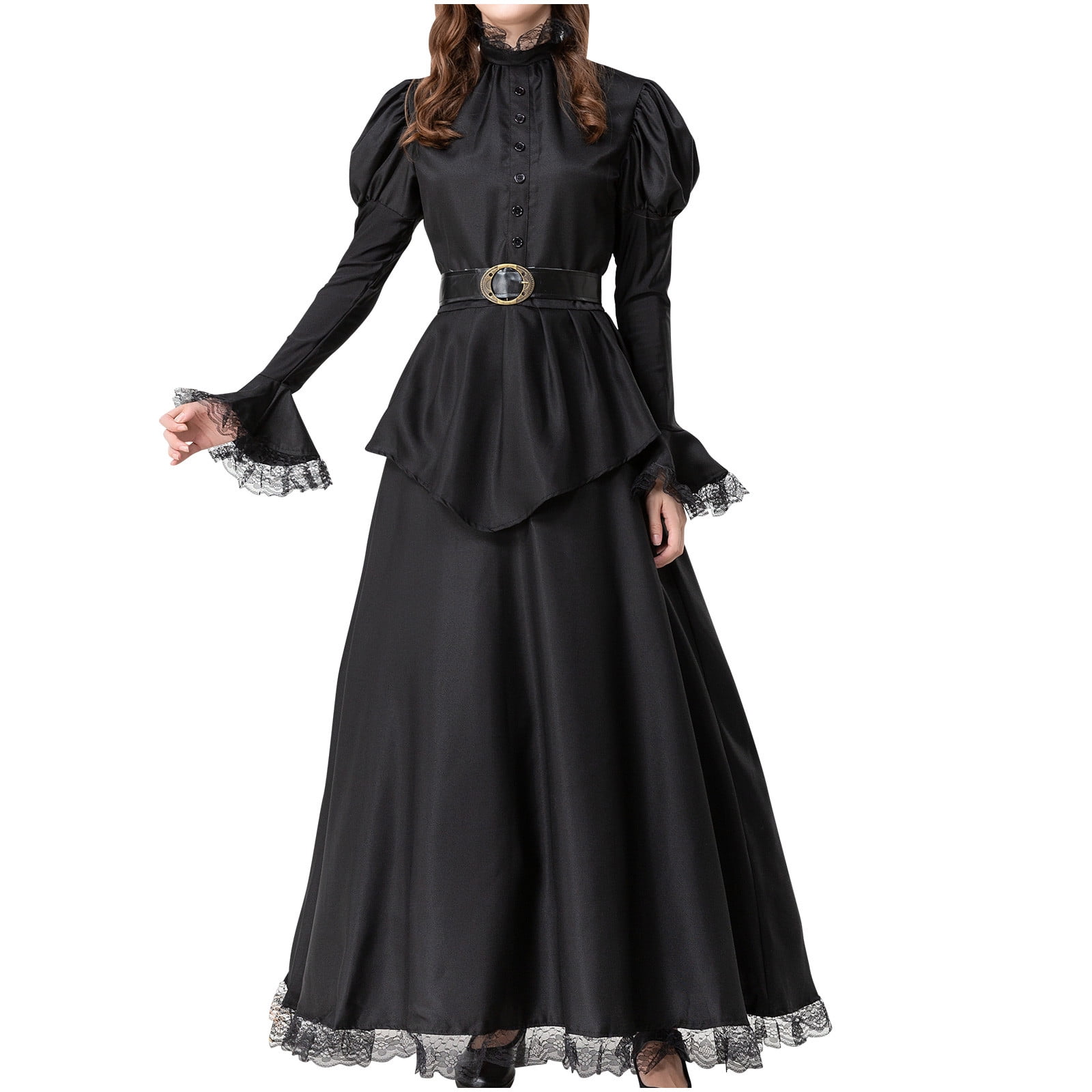 steampunk black dress Steampunk Striped Dress with Ruffled Sleeves and Bow